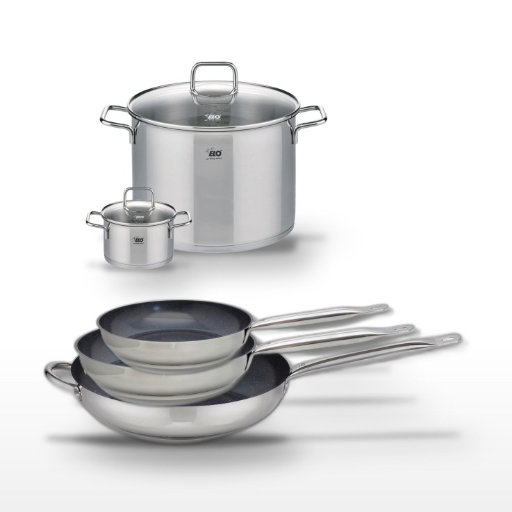 Lot de 3 poêles Profi Therm Platinum et 2 faitouts Citrin en inox