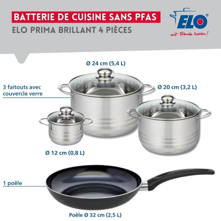 Batterie de cuisine Prima Brillant en aluminium et inox - 32 cm, 12, 20 et 24 cm