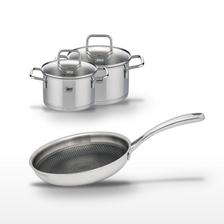 Batterie de cuisine Relief Evolution en inox - 28, 16 et 14 cm