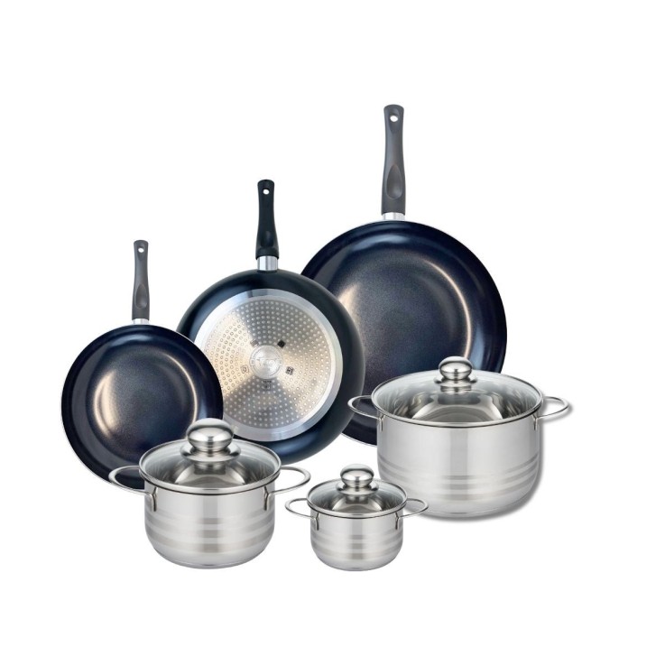 Batterie de cuisine Prima Brillant en aluminium et inox - 6 pièces - noir