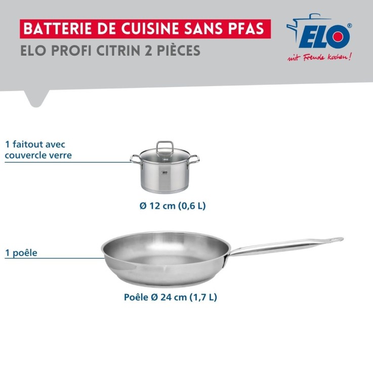 Batterie Profi Citrin en inox - poêle 24 cm et faitout 12 cm