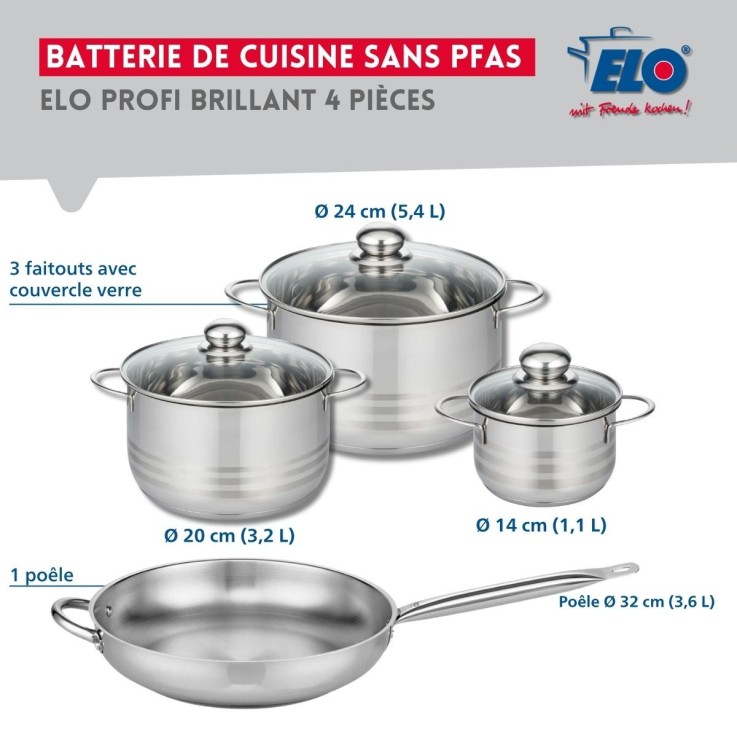 Batterie de cuisine Profi Brillant en inox - 32 cm - faitouts 14/20/24 cm