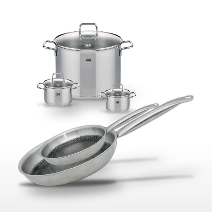 Batterie de cuisine Relief Solution en inox - 12/14/26 cm, 24/28 cm - noire