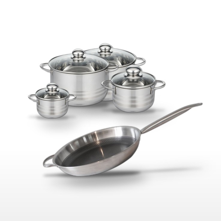 Lot de batterie de cuisine Relief Solution en inox - 5 pièces - gris