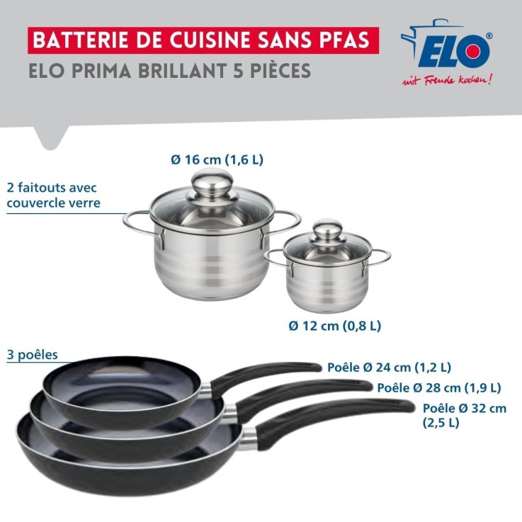 Batterie de cuisine Prima Brillant en aluminium et inox - 5 pièces