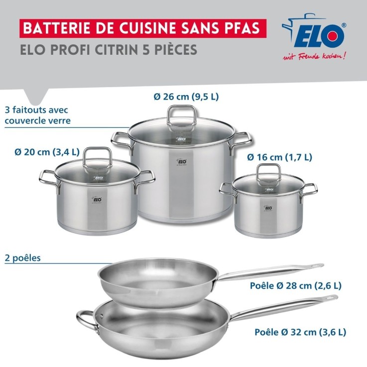 Batterie de cuisine Profi Citrin en inox - 5 pièces