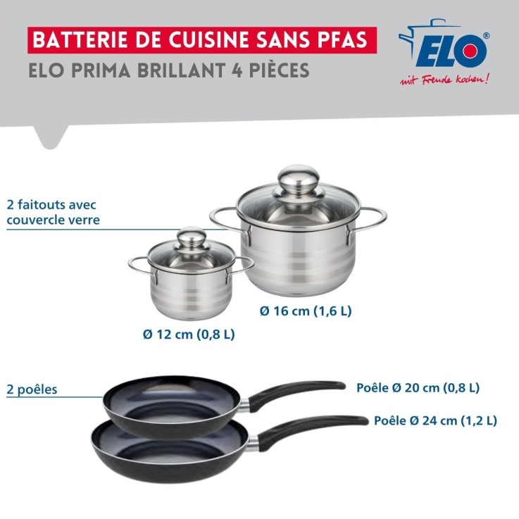 Batterie de cuisine Prima Brillant en aluminium et inox - 12-24 cm - noire