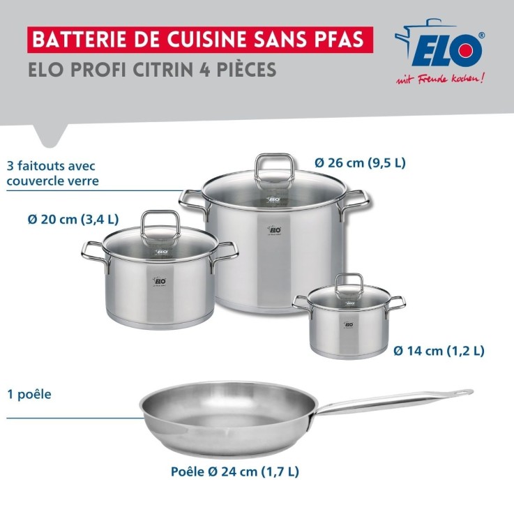 Batterie de cuisine Profi Citrin en inox - 14, 20, 24, 26 cm