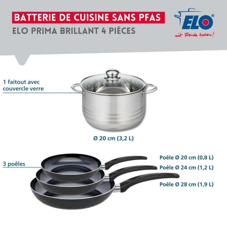 Batterie de cuisine Prima Brillant en aluminium et inox