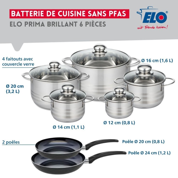 Batterie de cuisine Prima Brillant en aluminium et inox - 7 pièces - noire