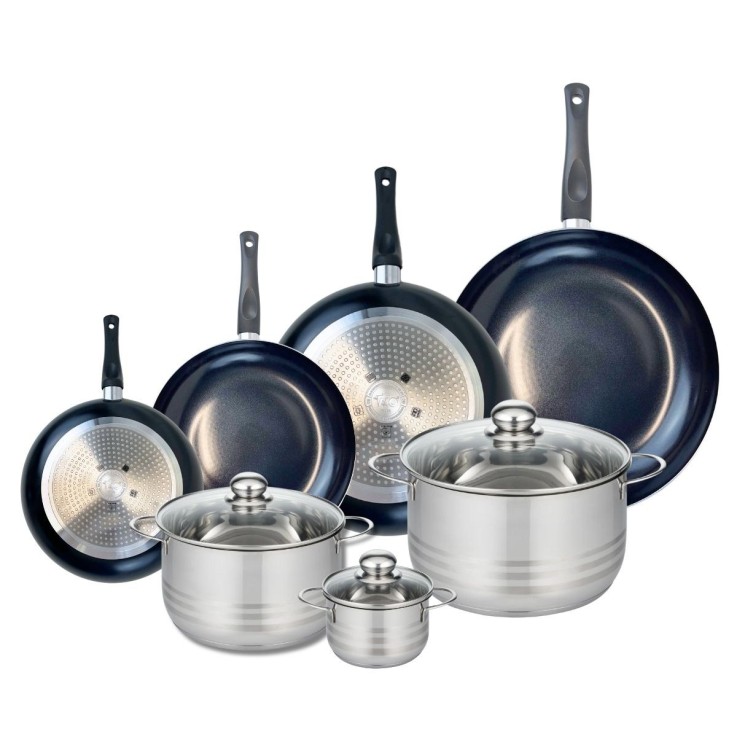 Batterie de cuisine Prima Brillant en aluminium et inox - 7 pièces - noire