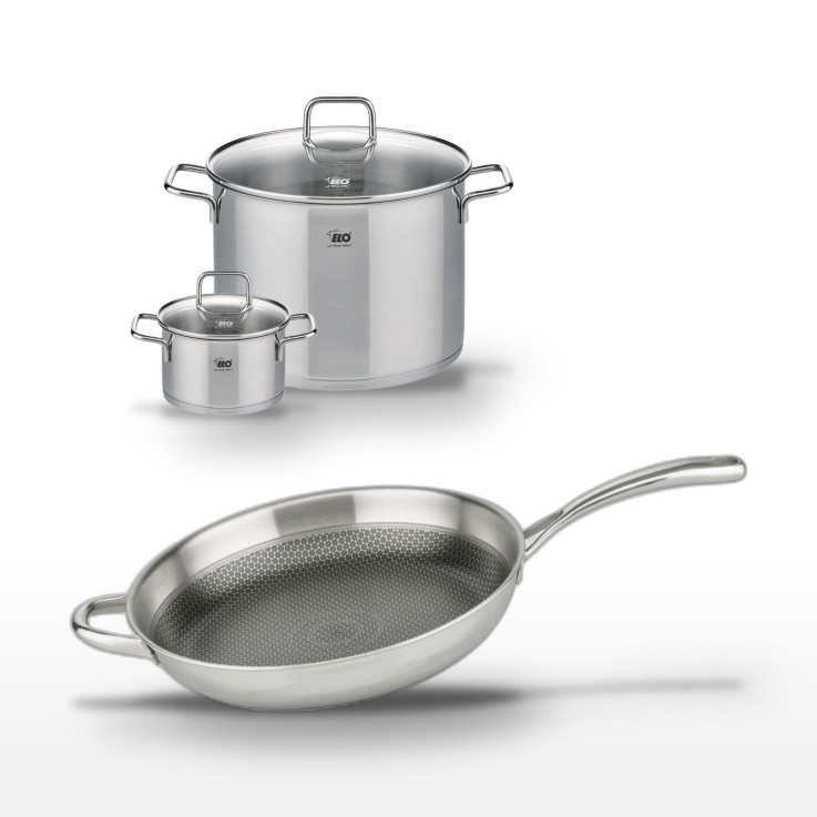 Batterie de cuisine Relief Evolution en inox - 32, 26 et 16 cm