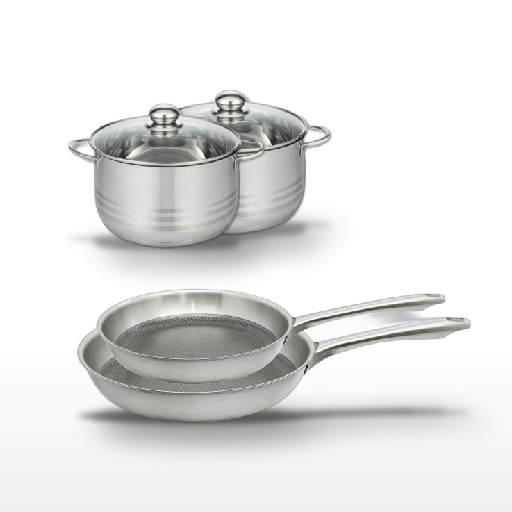Batterie de cuisine Relief Passion en inox - 4 pièces - 24/28 et 20/24 cm