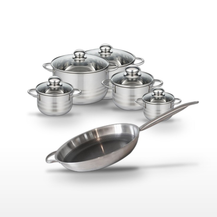 Batterie de cuisine Relief Solution en inox - 12 à 32 cm - grise
