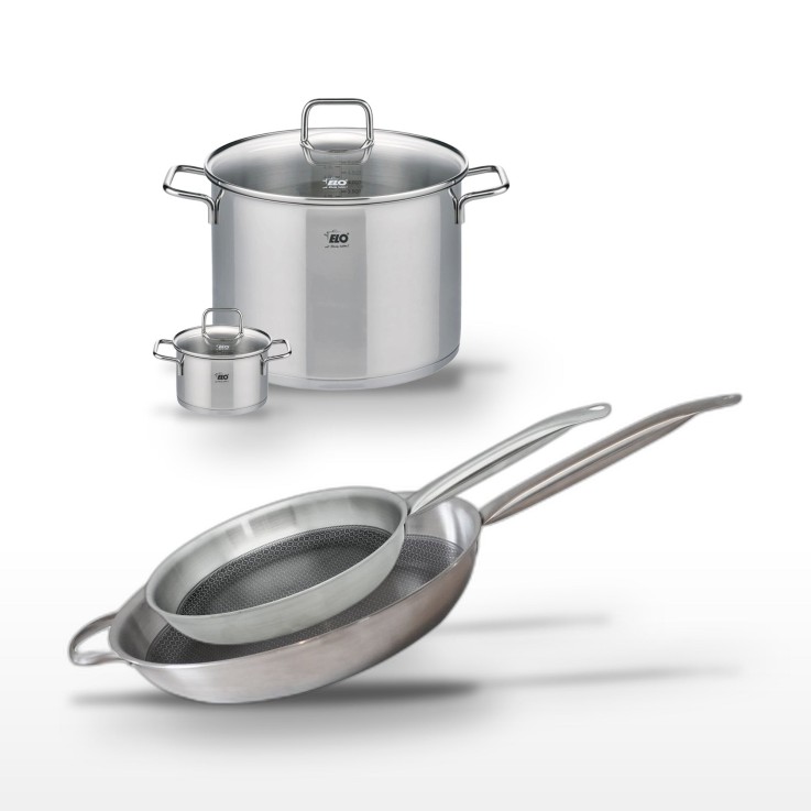 Batterie de cuisine Relief Solution en inox - 32/28 et 26/12 cm - grise
