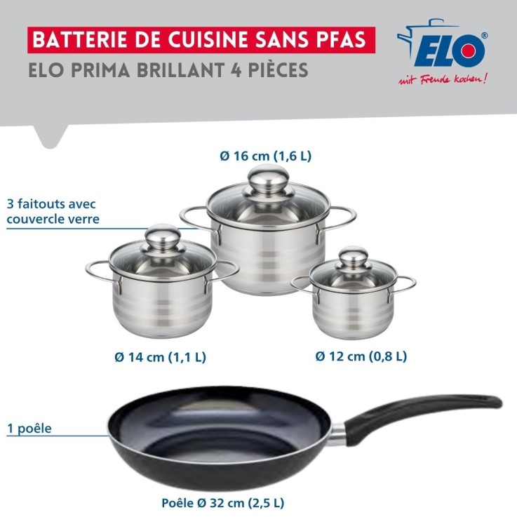 Batterie de cuisine Prima Brillant en aluminium et inox - 32 cm - noire