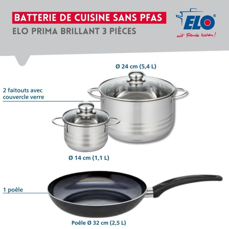 Batterie de cuisine Prima Brillant en aluminium et inox - 32 cm - noire