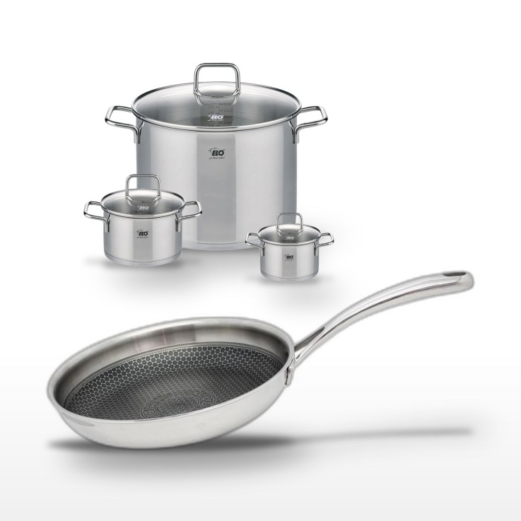 Batterie de cuisine Relief Evolution en inox - 12/16/24/26 cm