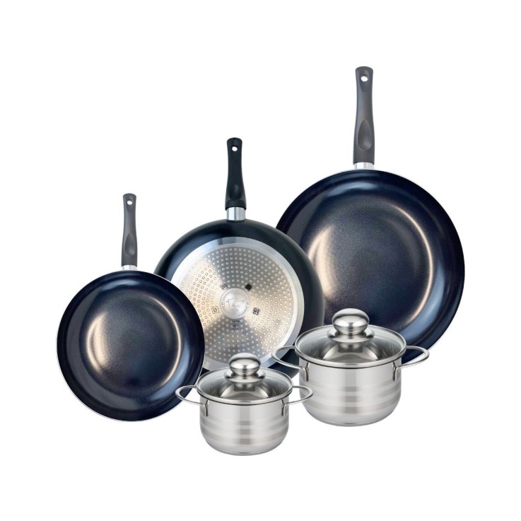 Batterie de cuisine Prima Brillant en aluminium et inox - 5 pièces - noire