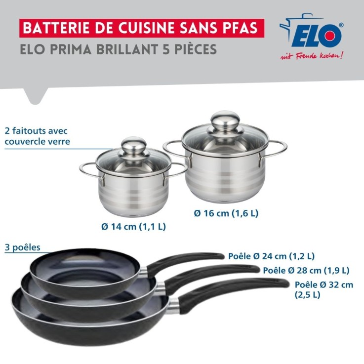 Batterie de cuisine Prima Brillant en aluminium et inox - 5 pièces - noire
