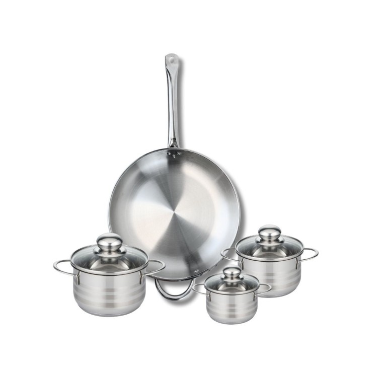 Batterie de cuisine Profi Brillant en inox - 1 poêle 32 cm et 3 faitouts 12, 14 et 16 cm