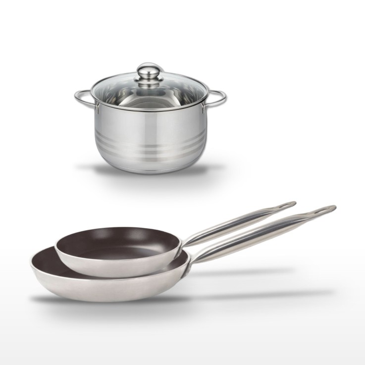 Batterie de cuisine Bistro Line en aluminium et inox - 28/32/20 cm - noir