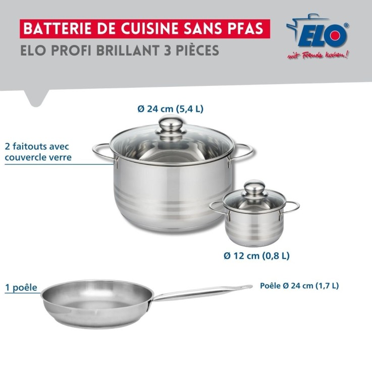 Batterie de cuisine Profi Brillant en inox - 12 et 24 cm