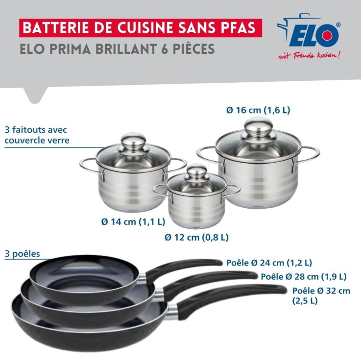 Batterie de cuisine Prima Brillant en aluminium et inox
