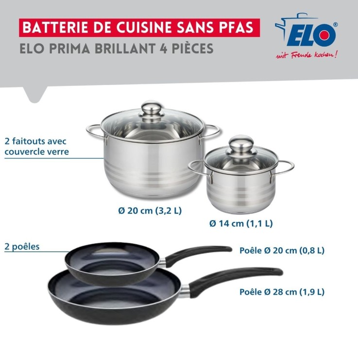 Batterie de cuisine Prima Brillant en aluminium et inox - 4 pièces