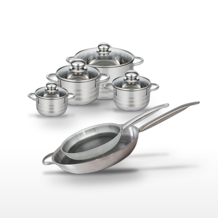 Batterie de cuisine Relief Solution en inox - 6 pièces - noire