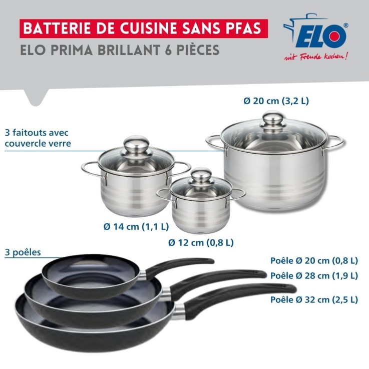 Batterie de cuisine Prima Brillant en aluminium et inox - 6 pièces