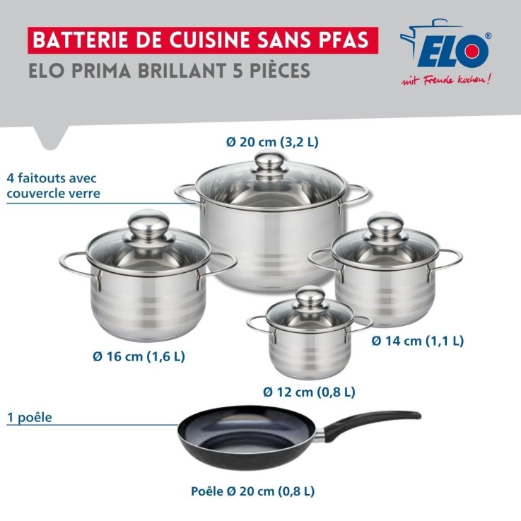 Batterie de cuisine Prima Brillant en aluminium et inox - 5 pièces - noir