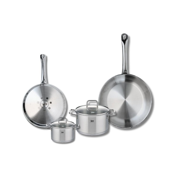 Batterie de cuisine Profi Citrin en inox - poêles 24/28 cm - faitouts 12/16 cm