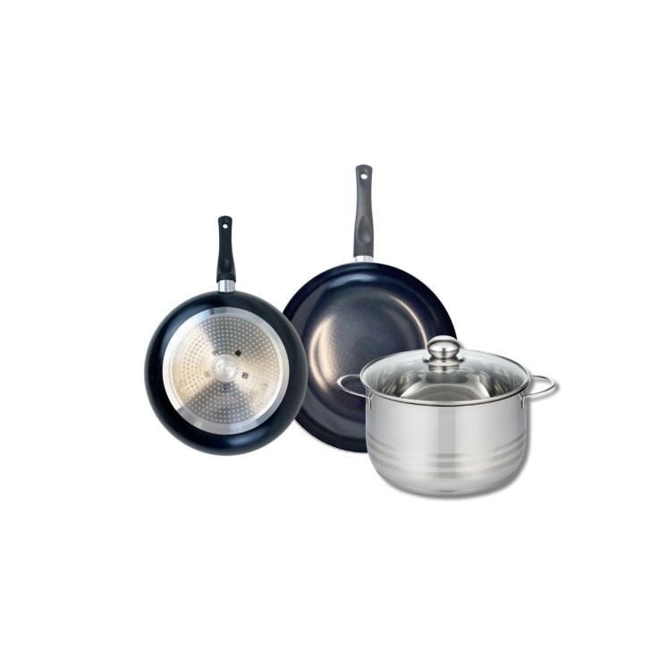 Batterie de cuisine Prima Brillant en aluminium et inox - 20/24 cm - noir