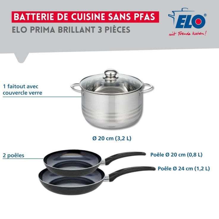 Batterie de cuisine Prima Brillant en aluminium et inox - 20/24 cm - noir