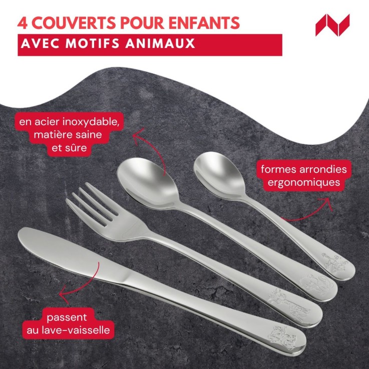Couverts pour enfants Safari en inox - 4 pièces