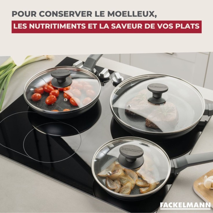 Couvercle de cuisson en verre et inox - 32 cm - noir