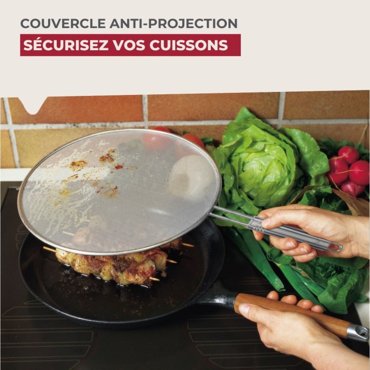 Couvercle anti-projections en inox - 29 cm