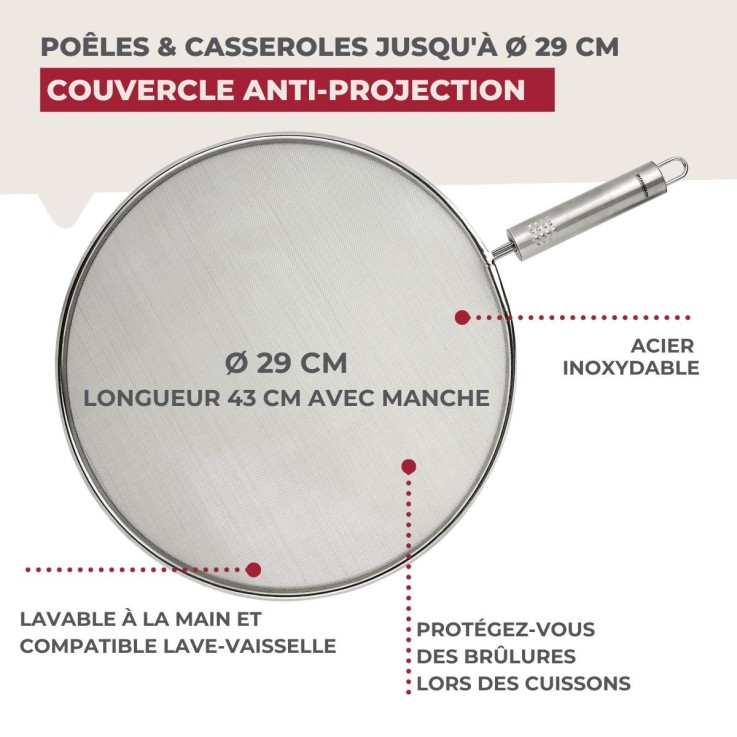 Couvercle anti-projections en inox - 29 cm