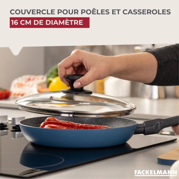Couvercle de cuisson en verre et inox - 16 cm - noir