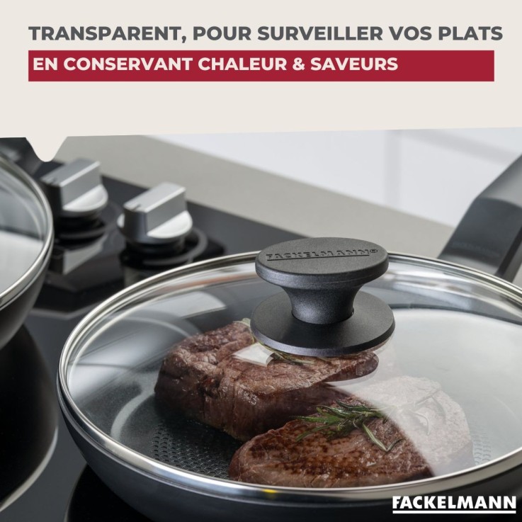 Couvercle de cuisson en verre et inox - 16 cm - noir