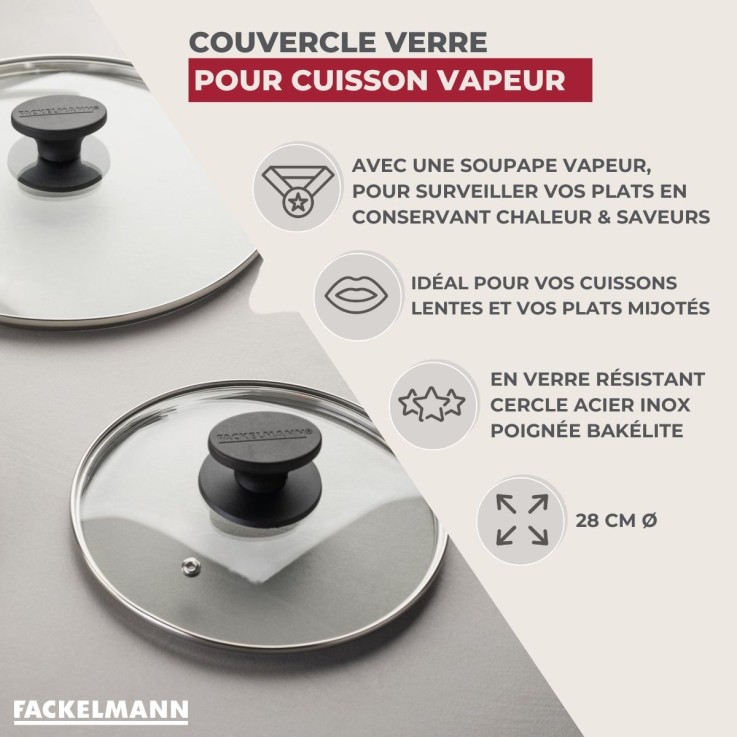 Couvercle de cuisson en verre - 28 cm - gris