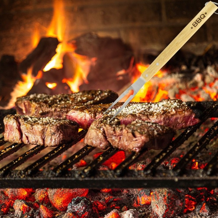 Fourchette à barbecue BBQ Edition en inox et bois d'hévéa - 42 cm