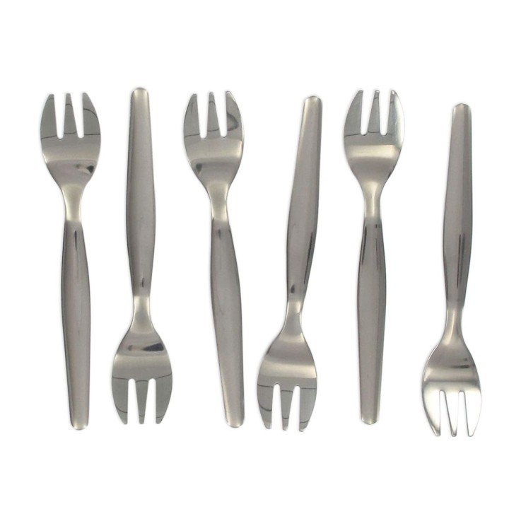 Lot de 6 fourchettes à huîtres en inox - 12,5 cm