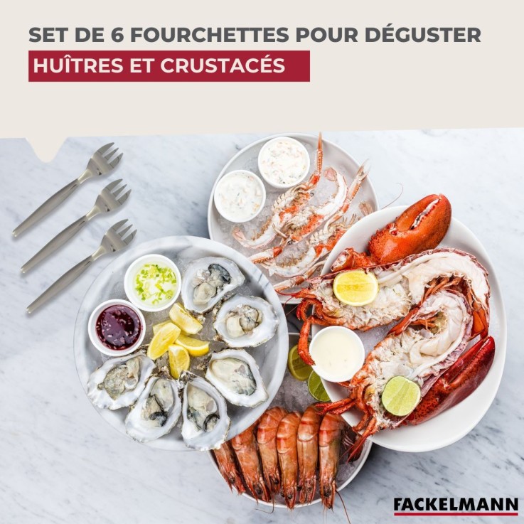 Lot de 6 fourchettes à huîtres en inox - 12,5 cm