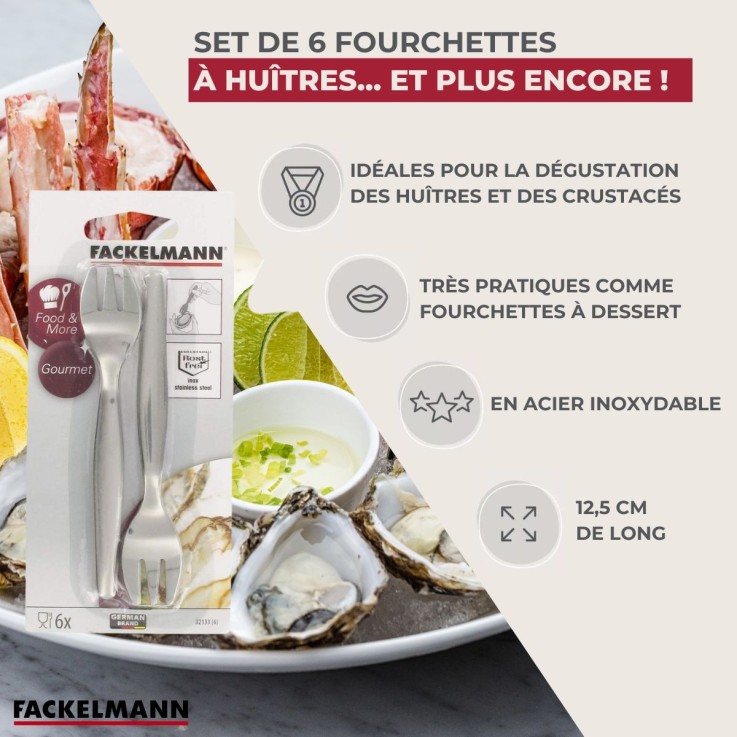 Lot de 6 fourchettes à huîtres en inox - 12,5 cm