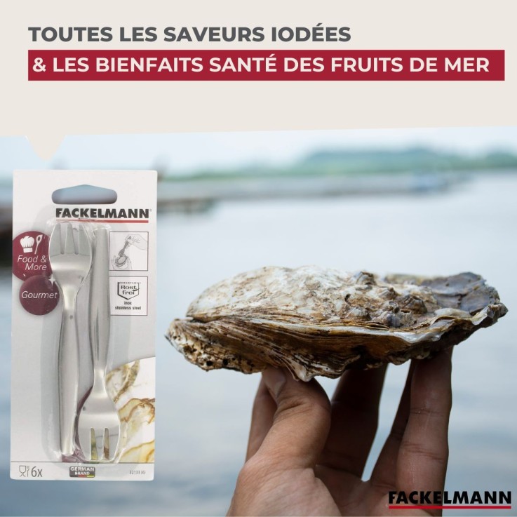 Lot de 6 fourchettes à huîtres en inox - 12,5 cm