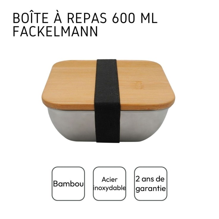 Lunchbox Move en inox et bambou - 13×13×6 cm - 600 ml