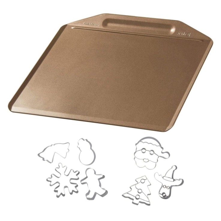 Plaque de cuisson avec 7 emporte-pièces de Noël en inox - dorée