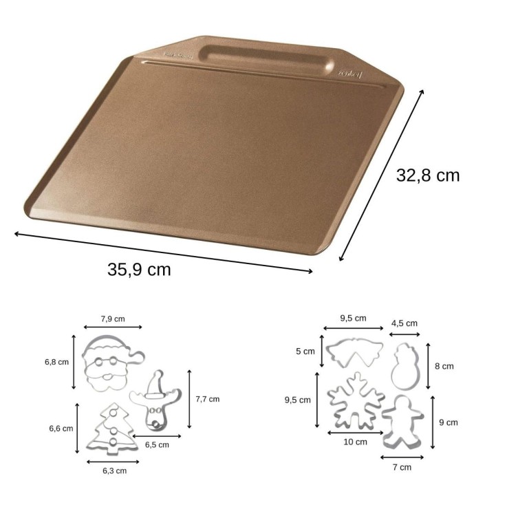 Plaque de cuisson avec 7 emporte-pièces de Noël en inox - dorée
